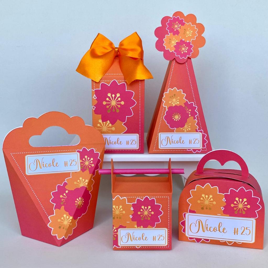 Kit Festa Personalizadas Rosa e Laranja PEGUE E MONTE Lembrancinhas ...