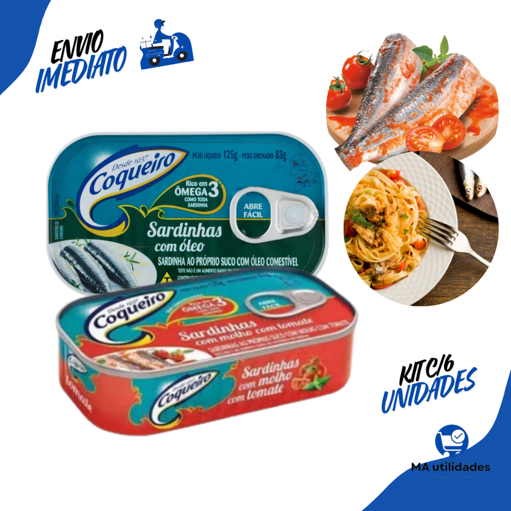 Sardinha Enlatada Coqueiro Kit C/6 Unidades C/ Molho Tomate C/Oleo 125g ...