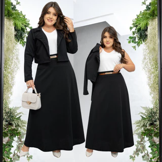 Conjunto Blazer Feminino 4 Peças Com Cinto Crepe Moda Evangelica Social Congresso Tamanho Grande