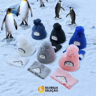 💓【Desconto 50%】Kit Com Touca E Cachecol Infantil Menino Menina Tricotado Quente Fashion para 5 a 12 anos KZ0549PGM em Oferta na Shopee