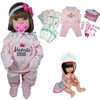 Boneca Bebê Mamãe Reborn 100% Silicone Enxoval 28 Itens
