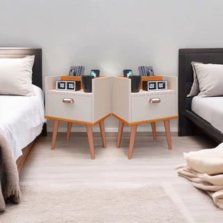 Kit 2 Mesas de Cabeceira Milena 1 gaveta Quarto Criado Retrô Apoio de Cama Varias Cores
