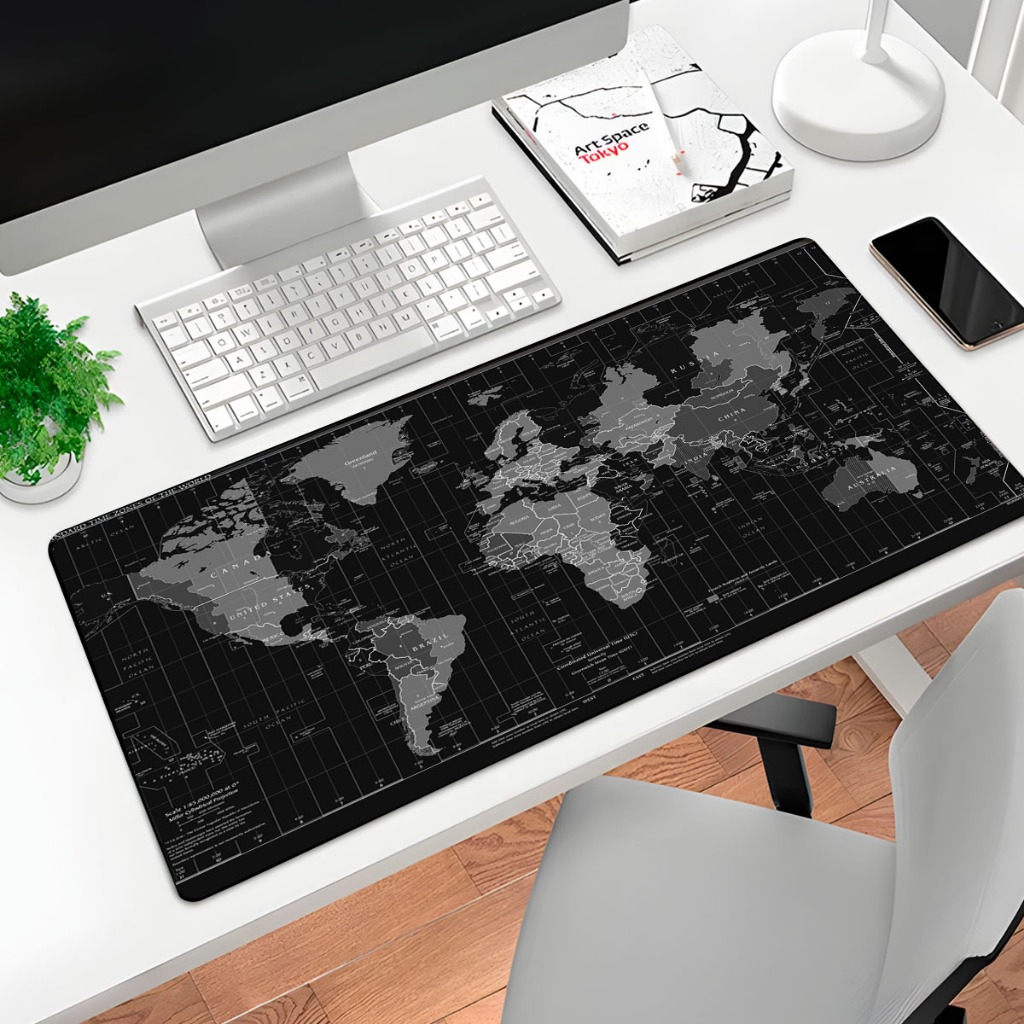 Mousepad Gamer P Desktop Estampa Mapa Mundi 70X35CM Preto