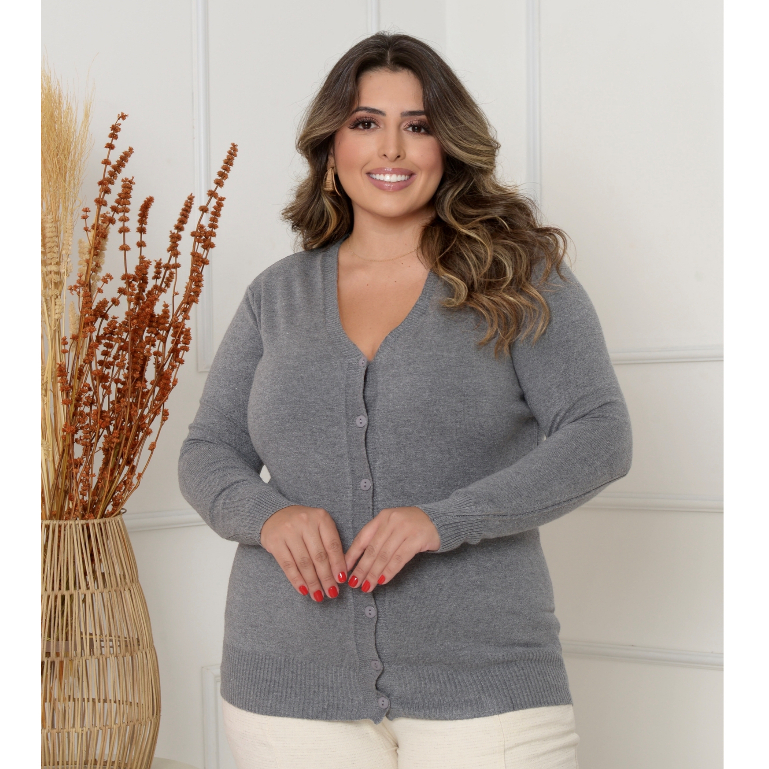 Casaco Plus Size Feminino Com Botões Tricot Suéter Blusa Frio
