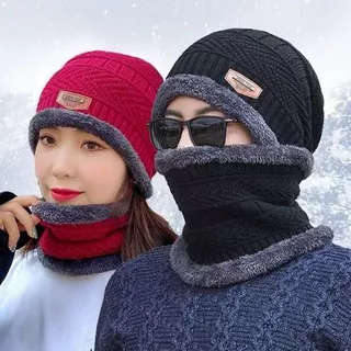 Kit Touca+Protetor de Pescoço Inverno Forrada Aquecido Quentinho Cachecol Boca Lã Balaclava