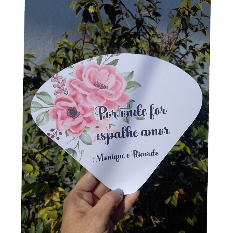 Leque Ventarola para Casamentos de papel personalizado 27 cm x 20,5 cm ...