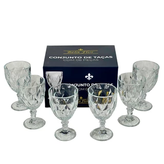 Jogo de Taças Copos Cristal Ecológico Diamond 340ml Com 6 Peças