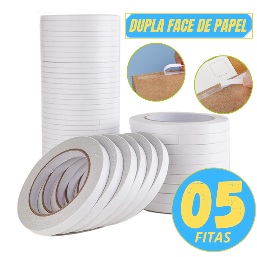 Fita Adesiva Duas Faces De Papel 12mm X 30 Metros - 05 Rolos Dupla face ...