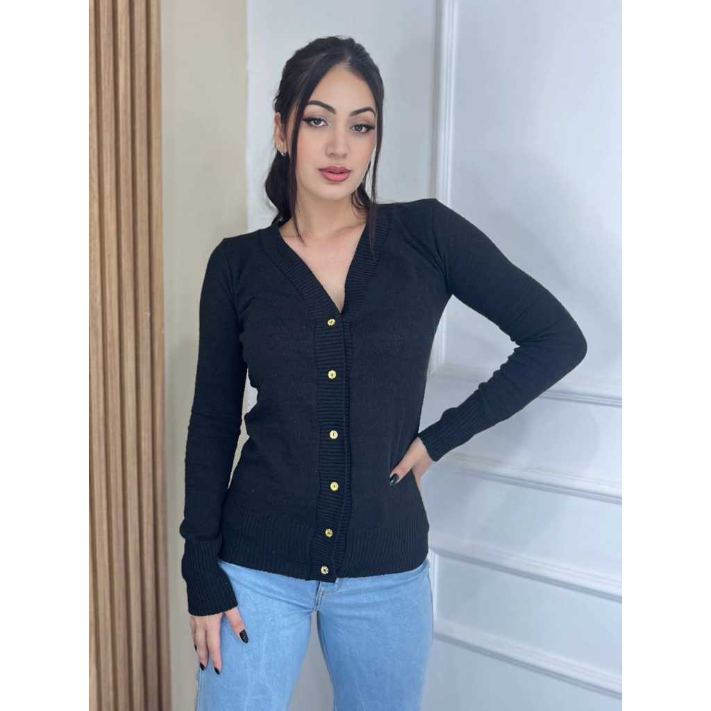 Blusa de Botão com Manga Longa Lançamento Inverno casaquinho feminino ...