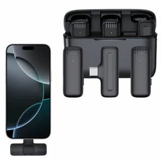 Microfone De Lapela Duplo Sem Fio Profissional Compatível Gravação Entrevista Tipo C Iphone 15