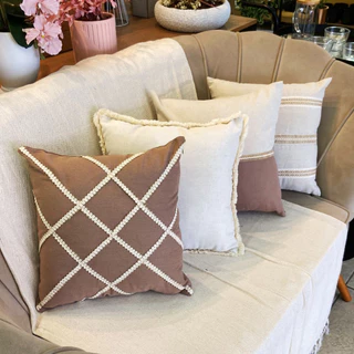 Kit 4 Almofadas Com Enchimento Boho Chic Elegante Estilo Rustico Cores do Momento