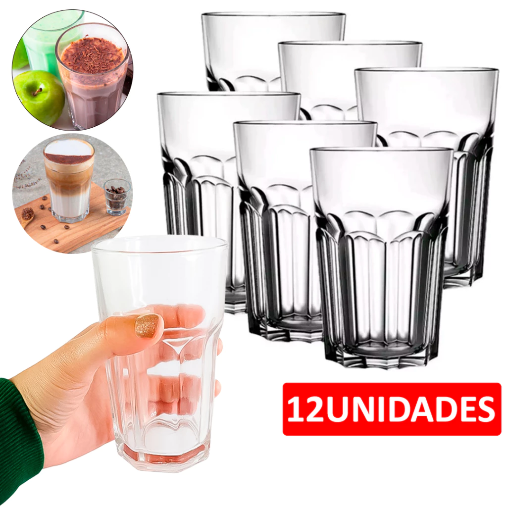 Kit 12 Copo Bristol Vidro Long Drink 410ML Vidro Resistente Coliseu Refrigerante Outback Coca