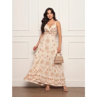 Vestido Longo Feminino Estampado Tecido Duna com Alças Ajustáveis e Elástica na Cintura para Ocasiões Diversas em Oferta na Shopee
