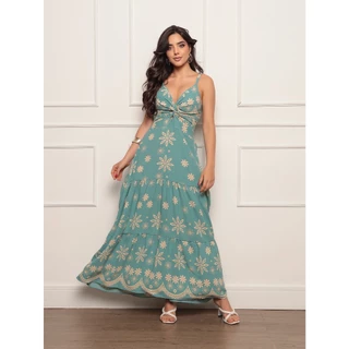 Vestido Longo Feminino Estampado Tecido Duna com Alças Ajustáveis e Elástica na Cintura para Ocasiões Diversas em Oferta na Shopee