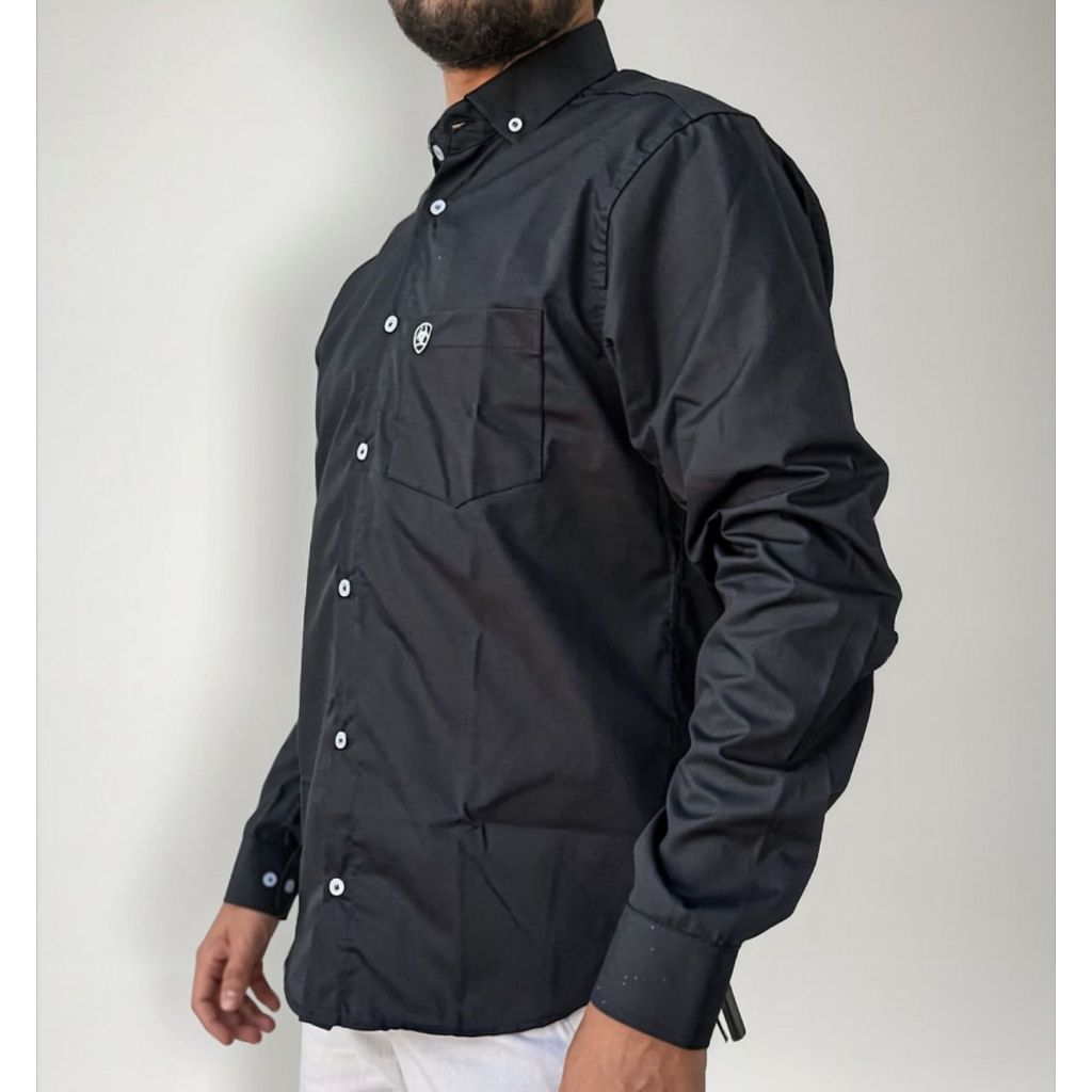 Camisa preta manga longa ariatt masculina country rodeio manga comprida ...