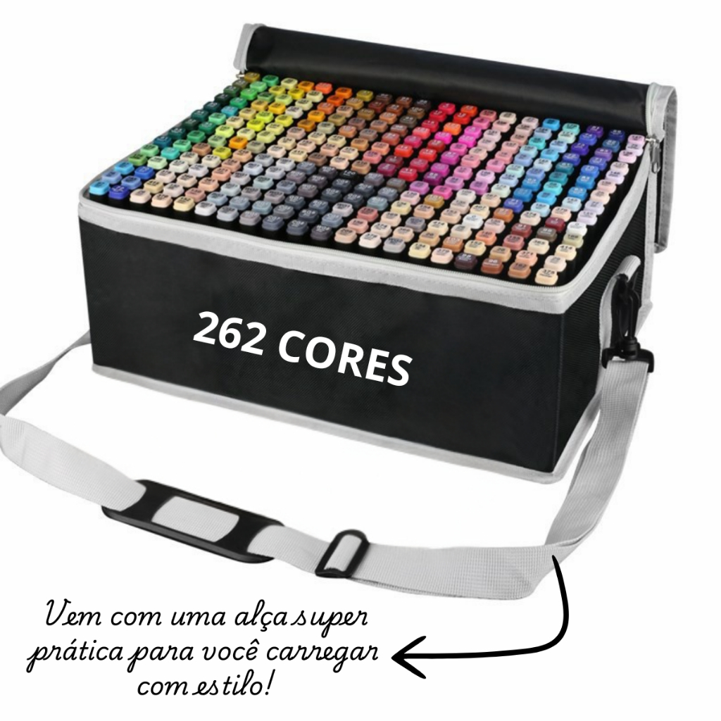 Estojo Canetas Canetinhas Marcador de Ponta Dupla 262 Cores