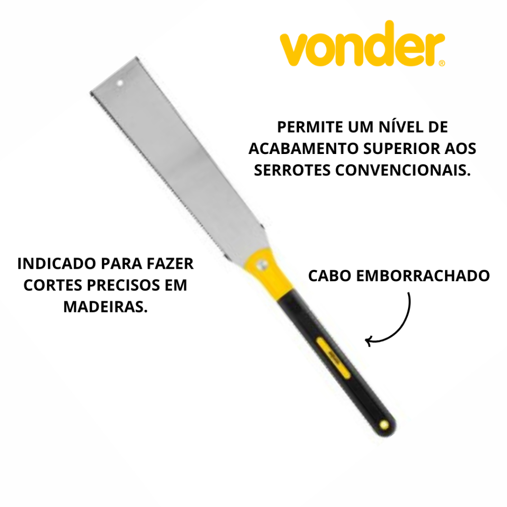 Serrote Japonês Vonder 300mm Corte Fino e Preciso Dupla Face Rip/Cross Cut Profissional em Madeira