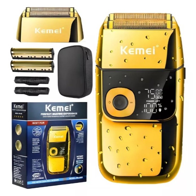 Barbeador Kemei Elétrico Km-2028 Dourado 127/220v em Oferta na Shopee