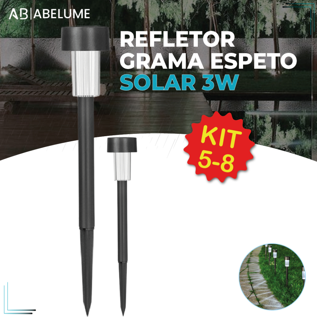 Kit 8 Luminária Espeto Jardim Solar 3W LED Lite Refletor Solar Luz de Gramado Prova D'àgua Avançada