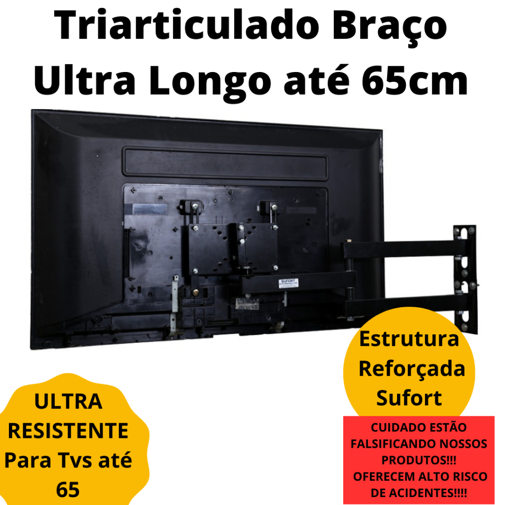 Suporte Tv Parede Braço Longo de 65cm Tri Articulado Com Inclinação Até ...