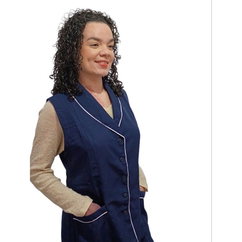 JALECO S/ MANGA AZUL MARINHO ENFERMAGEM, EM GABARDINE, AVENTAL, COLETE 