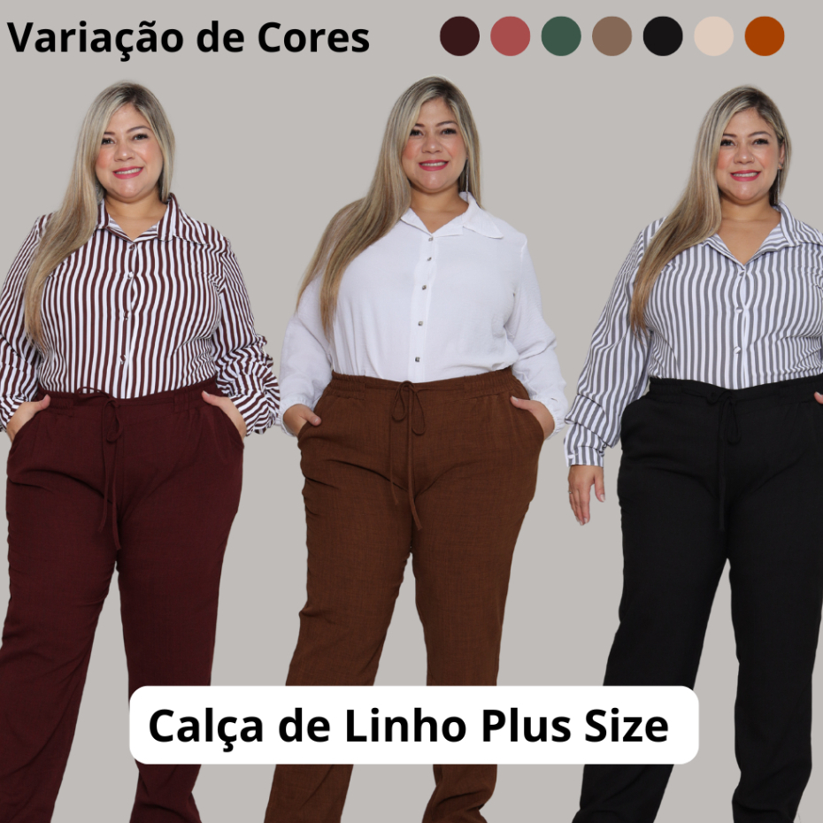 Calça Linho Feminina - Calça Plus Size Feminina - Calça Linho - Detalhe ...