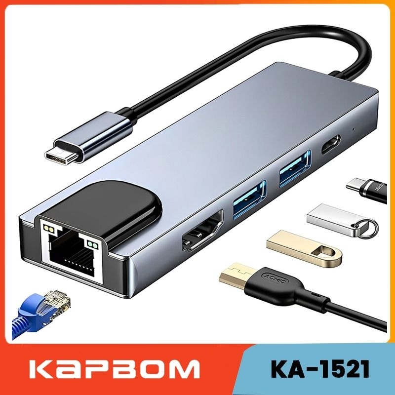 Adaptador Hub Macbook USB C 5em 1 Hdmi 4K Ethernet RJ45 Usb-C PD ...