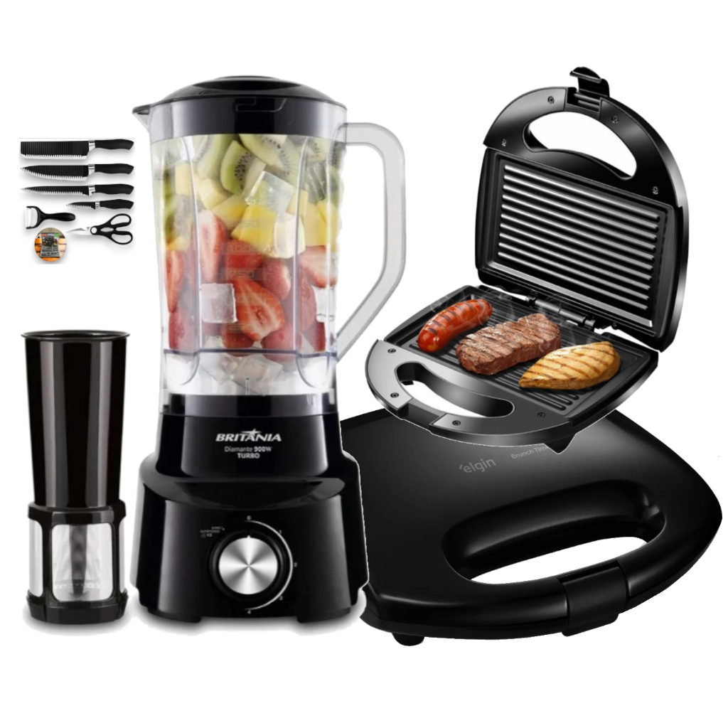 Kit Liquidificador Britania Turbo 1050W + Sanduicheira Grill 750W Preto ...