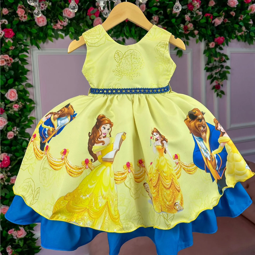 Vestido de Princesa A Bela e a Fera Vestido de Festa LUXO Aniversário ...