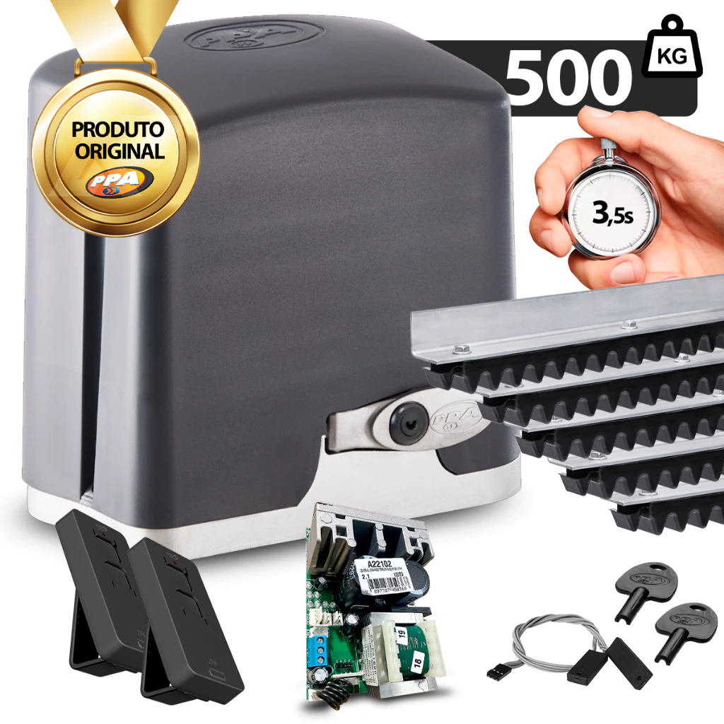 Kit Motor Portão Eletrônico Dz Rio Jetflex 500Kg Rápido + 5m Cremalheira Ppa