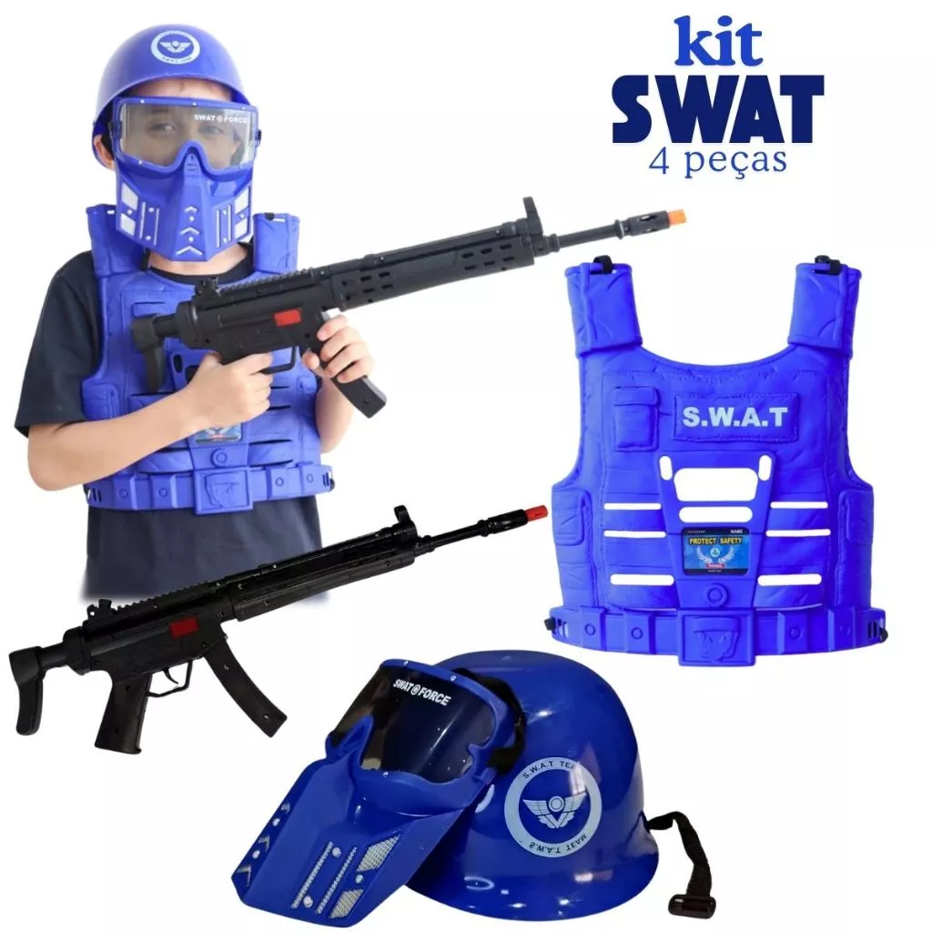 Brinquedo Kit Policial Colete com Rifle e Acessórios capacete colete ...