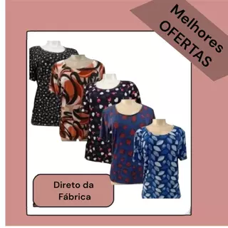 Kit blusa Feminina Estampada em Malha Fria Plus Size Liganete para senhora Idosos Tecido Leve camisa manga