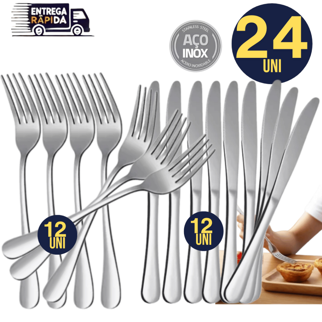 Kit 24 Unidades Talheres Premium 12 Faca 12 Garfo Inox Premium Casa ...