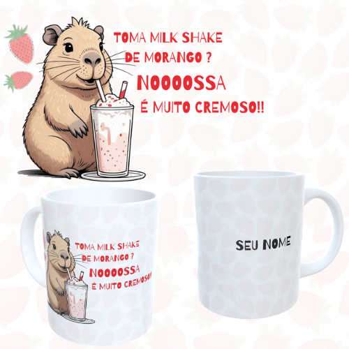 Caneca Personalizada Capivara fofinha Tomando Milk Shake de Morango ...