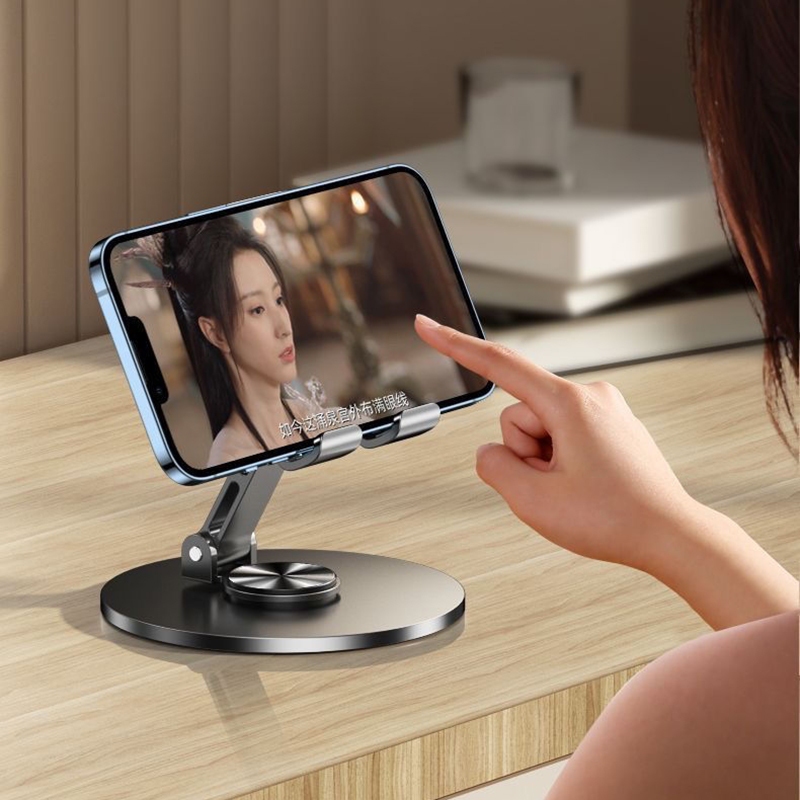 Suporte Alumínio de Mesa Base Rotatória Ajustável 360º Para Smartphones e Tablets