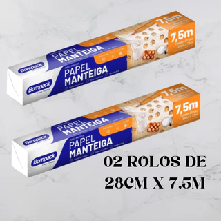 02 UNIDADES, ROLO DE PAPEL MANTEIGA ANTI ADERENTE 28CM X 7,5 MTS