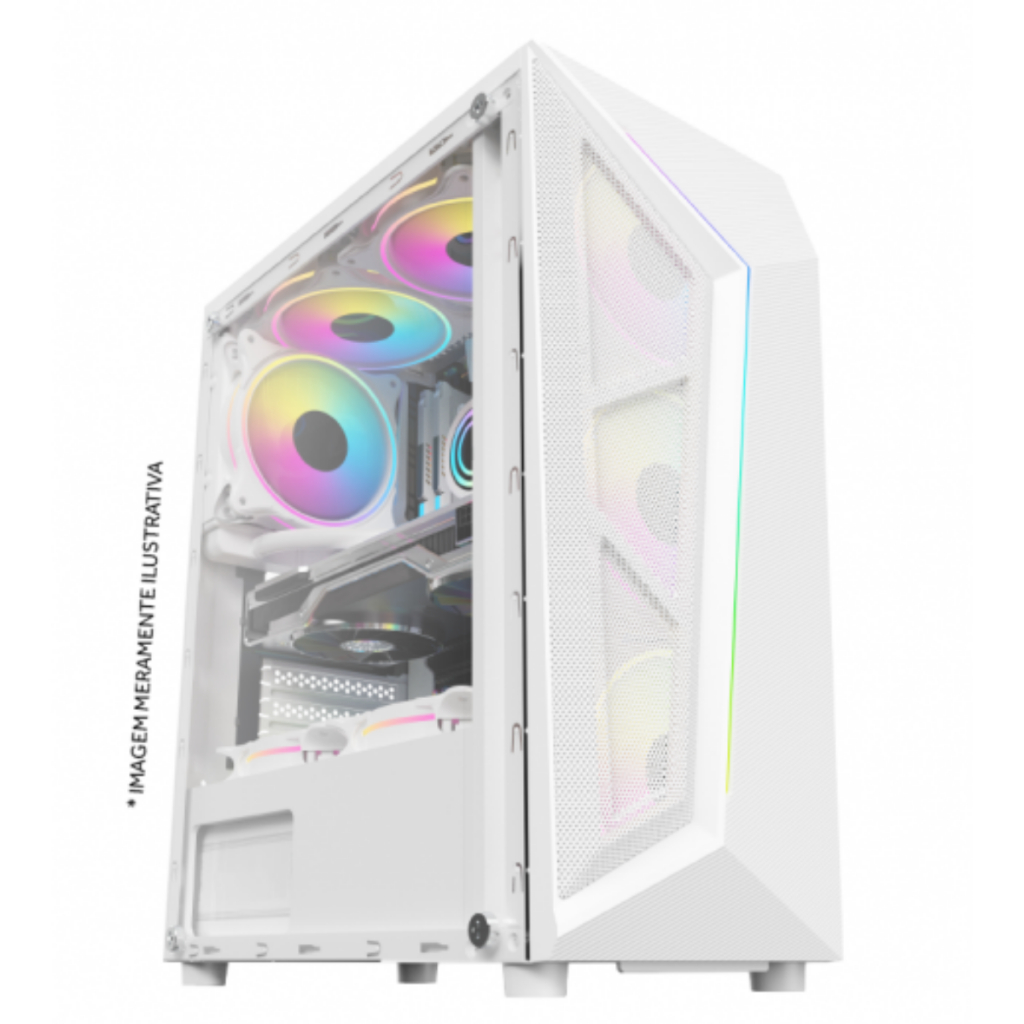 Gabinete Gamer Branco com 4 Cooler Fan LED RGB Vidro Temperado Psu Cover White Atx e Micro Atx