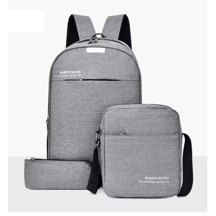 Kit 3 Peças Mochila Estojo Bolsa Lateral Unisexx Confortável Versátil E Grande Capacidade