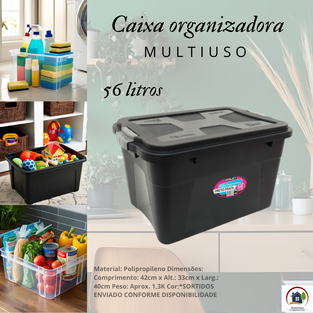 Caixa Organizadora Grande de Plástico Multiuso 56 Litros com Tampa ...