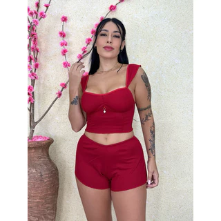 Baby Doll Ciganinha Pingente Cropped Shortinho em Oferta na Shopee