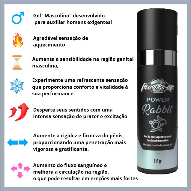 POWER RABBIT GEL POTENCIALIZADOR MASCULINO 15G PROVOKE-ME | Shopee Brasil