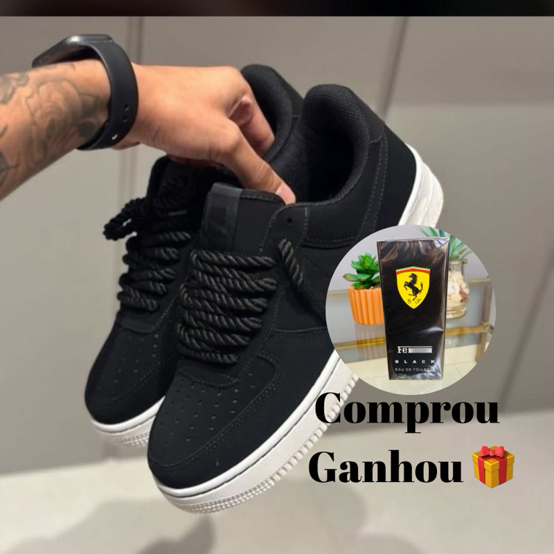 Tênis Masculino Preto Sneakers Feminino Camurça Cadarço Grosso