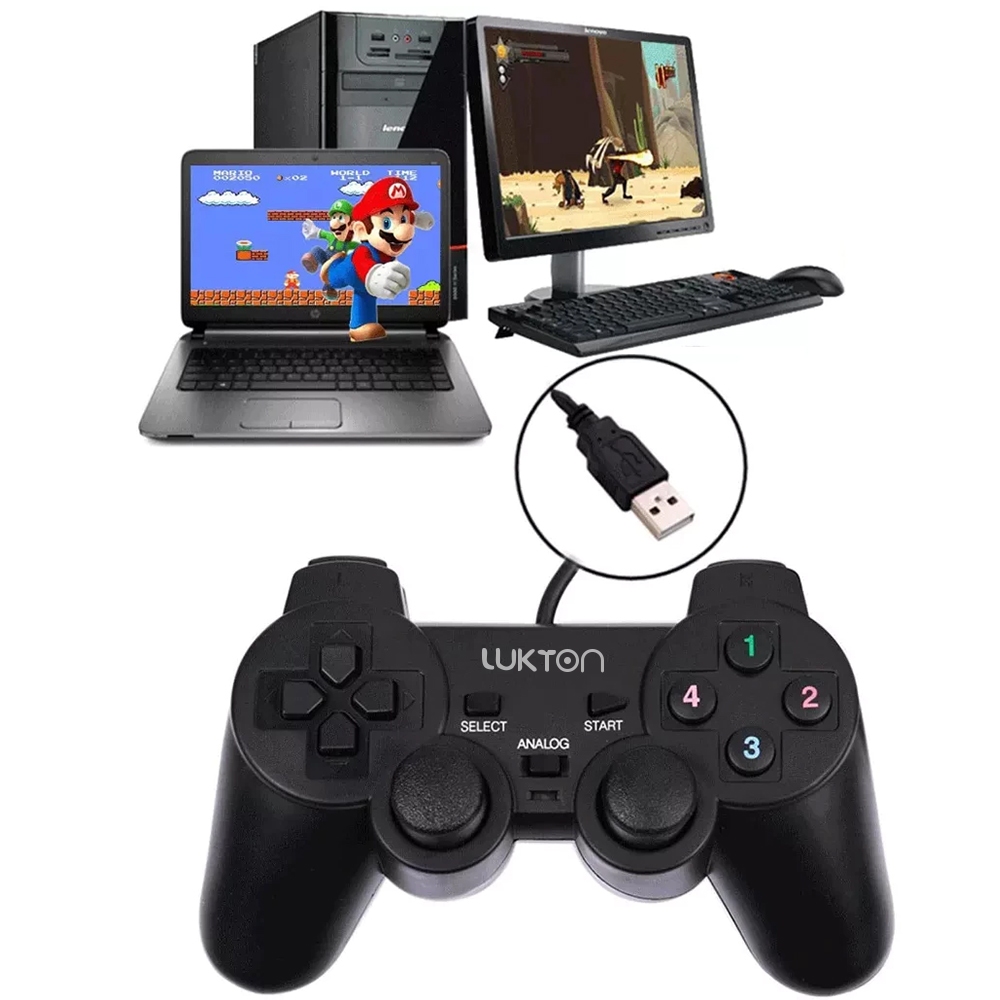 kit Controle USB joystick Pc Notebook Computador Estilo Ps2 Com Fio