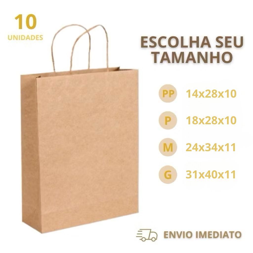 Sacola Papel Kraft | Pacote de 80g com 10 Unidades