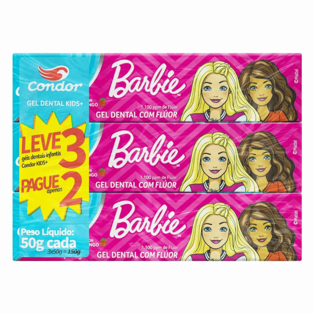 Combo 3 Un. Pasta de Dentes Barbie Kids Infantil Gel Dental Com Flúor ...
