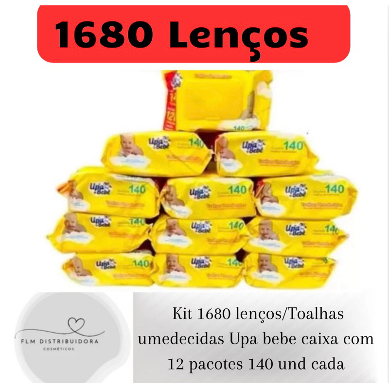 Kit 1680 lenços/Toalhas umedecidas Upa bebe caixa com 12 pacotes 140 und cada