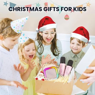 Caixa de Som c/ 2 Microfones Mini karaoke k12 Auto Falante sem Fio Bluetooth Luzes Led Brincadeiras e Diversão para toda em Oferta na Shopee