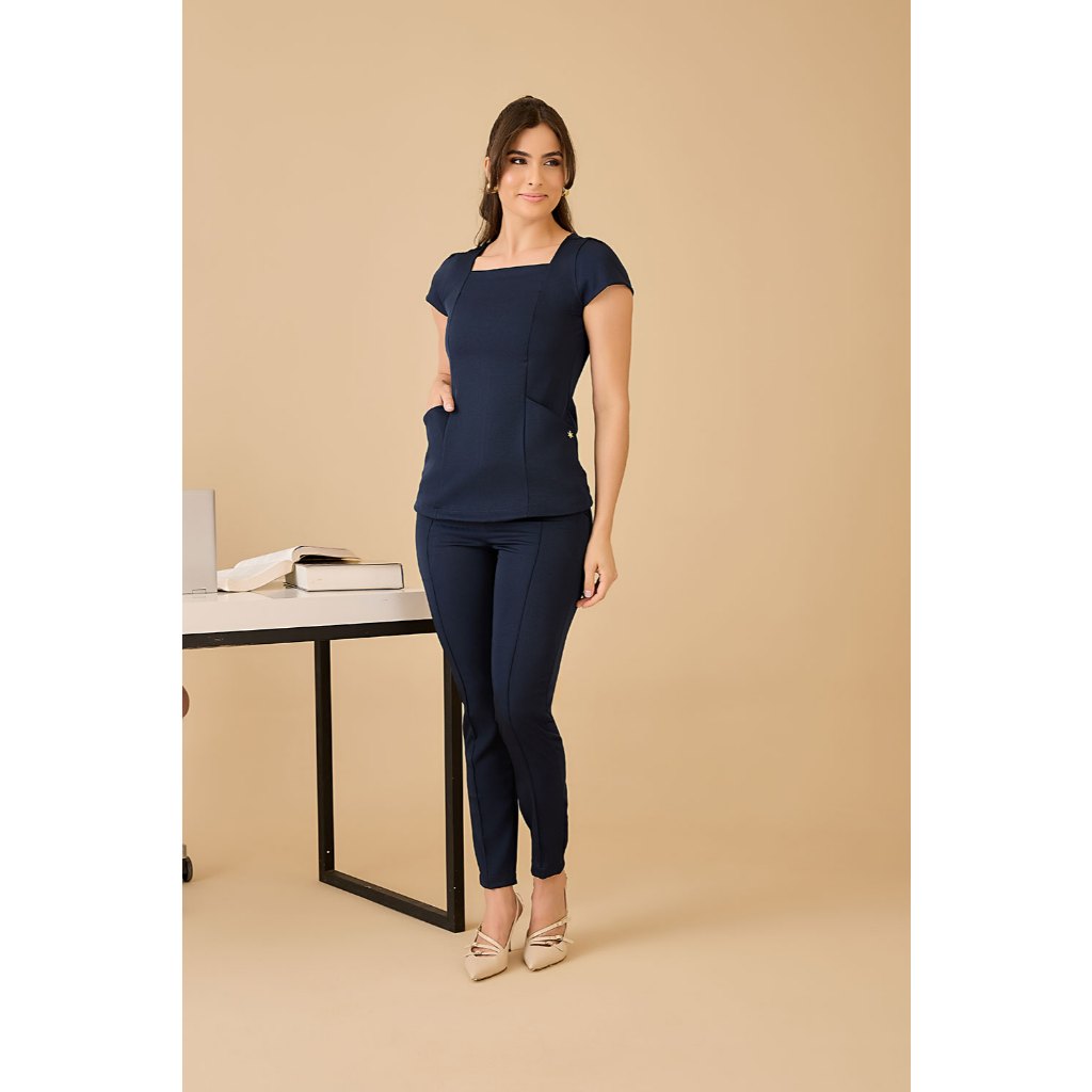 Uniforme Feminino Trabalho Escritório Azul Marinho | Shopee Brasil