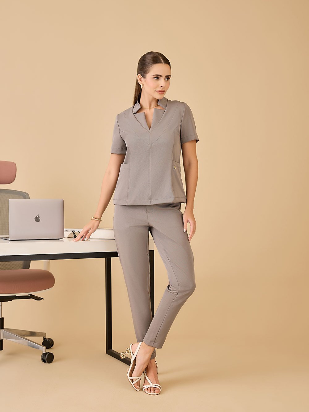 Uniforme Feminino Trabalho Escritório Cinza | Shopee Brasil