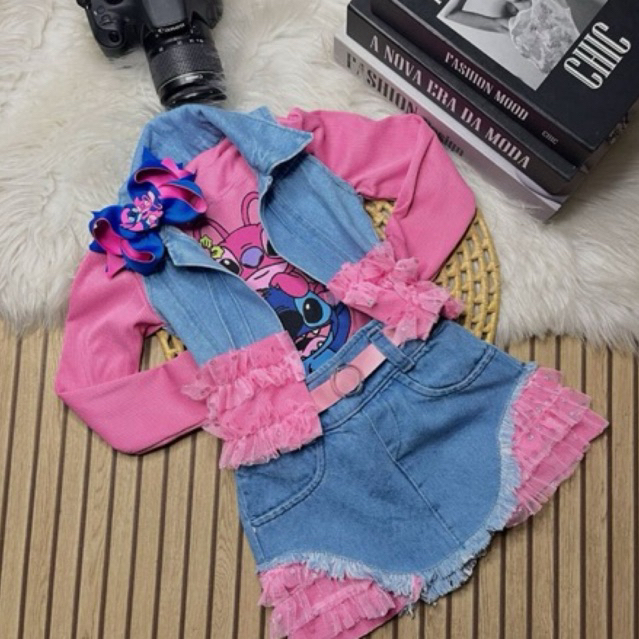 conjunto stitch,roupa stitch,lillo&stitch,roupa infantil,saia infantil ...